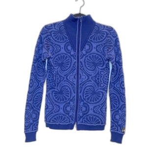 Icelandic Design Patterned Full Zip Wool Blend Sweater in Royal Blue size Small